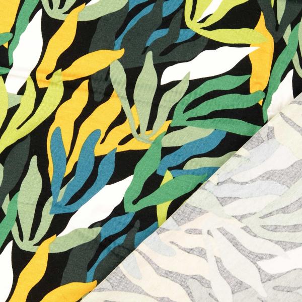 Viskosejersey - Blätter grün multicolor